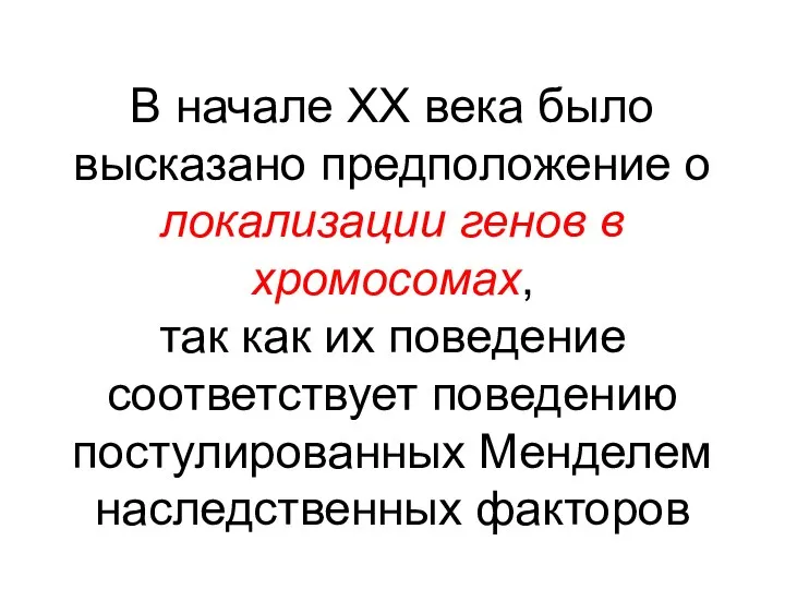 В начале XX века было высказано предположение о локализации генов в хромосомах,