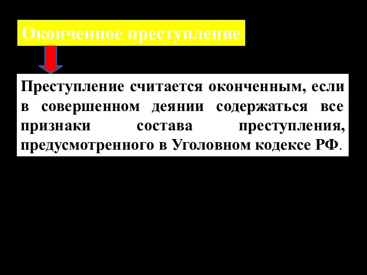 Преступление считается оконченным, если в совершенном деянии содержаться все признаки состава преступления,