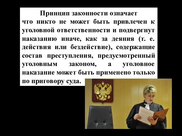 Принцип законности означает что никто не может быть привлечен к уголовной ответственности