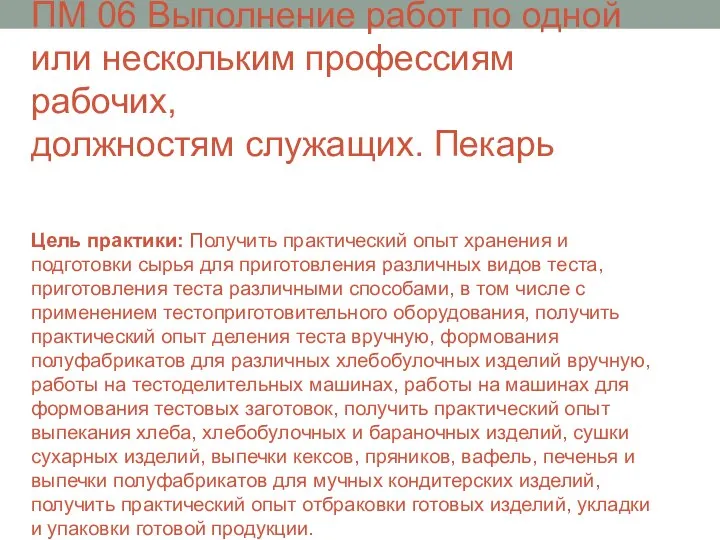 ПМ 06 Выполнение работ по одной или нескольким профессиям рабочих, должностям служащих.