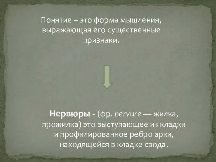 Понятие – это форма мышления, выражающая его существенные признаки. Нервюры - (фр.