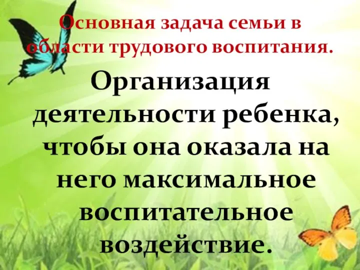 Основная задача семьи в области трудового воспитания. Организация деятельности ребенка, чтобы она