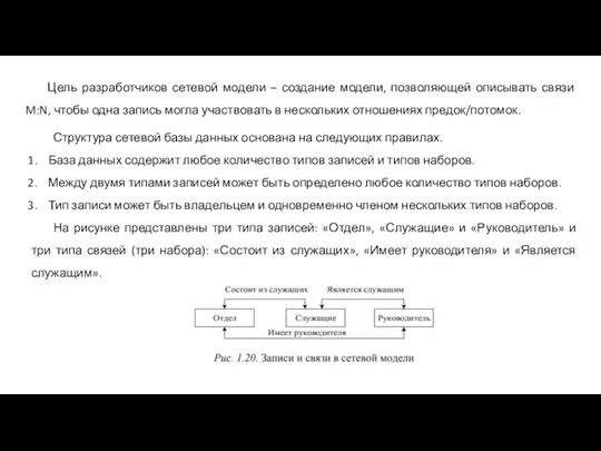 Цель разработчиков сетевой модели – создание модели, позволяющей описывать связи M:N, чтобы