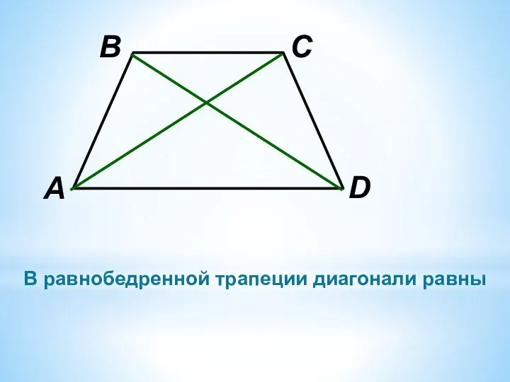 В равнобедренной трапеции диагонали равны