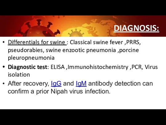 DIAGNOSIS: Differentials for swine : Classical swine fever ,PRRS, pseudorabies, swine enzootic