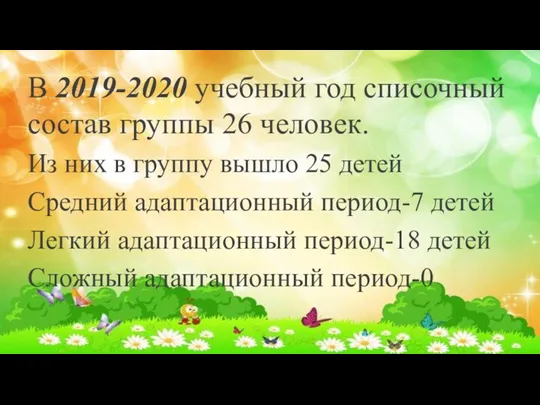 В 2019-2020 учебный год списочный состав группы 26 человек. Из них в