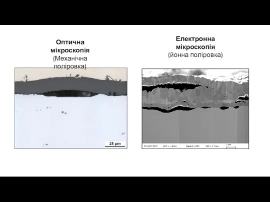 Оптична мікроскопія (Механічна поліровка) Електронна мікроскопія (йонна поліровка)