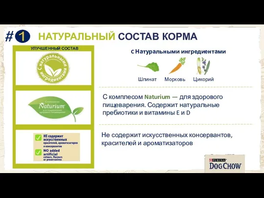 НАТУРАЛЬНЫЙ СОСТАВ КОРМА C Натуральными ингредиентами Шпинат Морковь Цикорий Не содержит искусственных