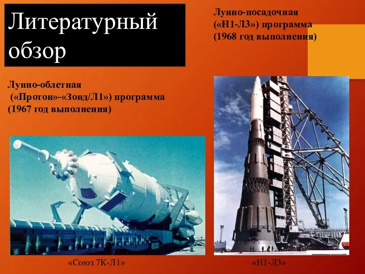 «Союз 7К-Л1» «Н1-Л3» Лунно-посадочная («Н1-Л3») программа (1968 год выполнения) Лунно-облетная («Протон»-«Зонд/Л1») программа