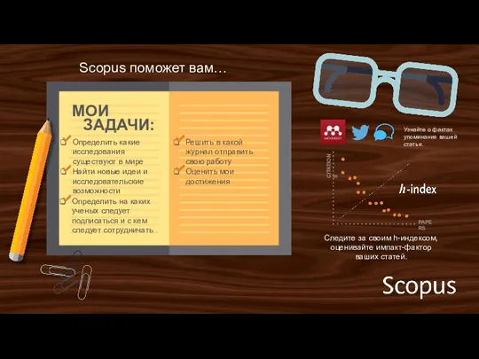 Scopus поможет вам… Следите за своим h-индексом, оценивайте импакт-фактор ваших статей. PAPERS