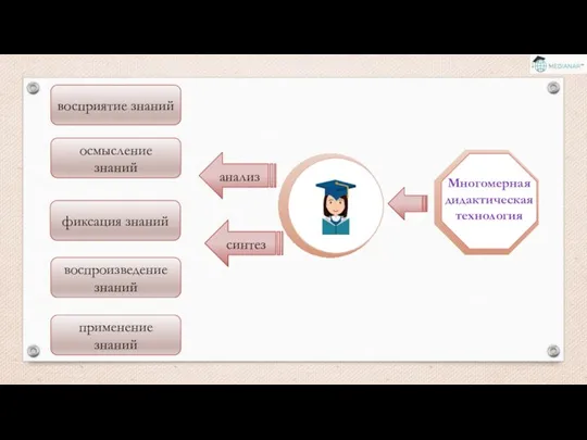 Многомерная дидактическая технология восприятие знаний осмысление знаний воспроизведение знаний фиксация знаний применение знаний анализ синтез