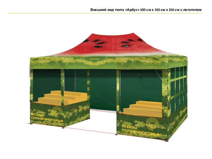 Внешний вид тента «Арбуз» 500 см х 250 см х 250 см с логотипом