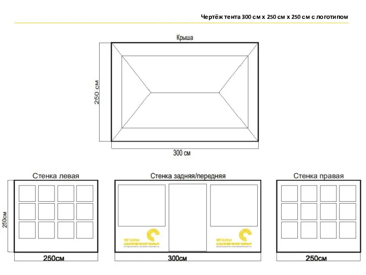 Чертёж тента 300 см х 250 см х 250 см с логотипом
