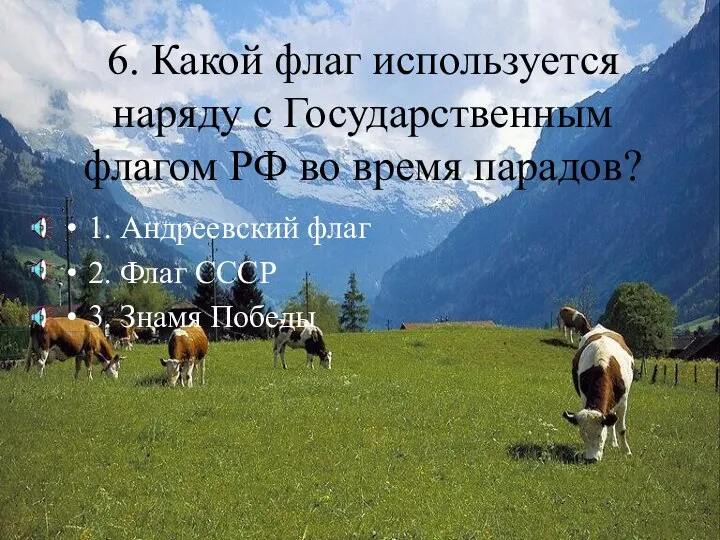 6. Какой флаг используется наряду с Государственным флагом РФ во время парадов?