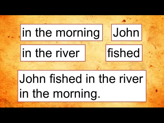 in the morning John fished in the river in the morning. John in the river fished