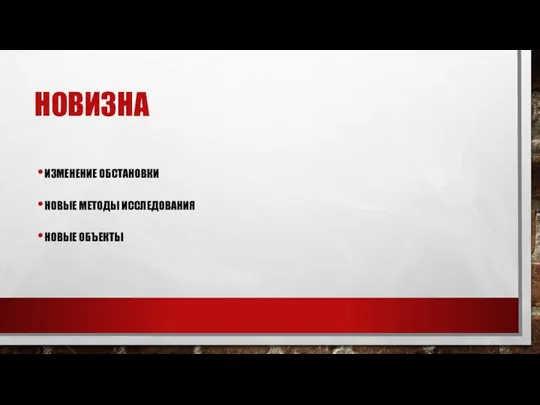 НОВИЗНА ИЗМЕНЕНИЕ ОБСТАНОВКИ НОВЫЕ МЕТОДЫ ИССЛЕДОВАНИЯ НОВЫЕ ОБЪЕКТЫ