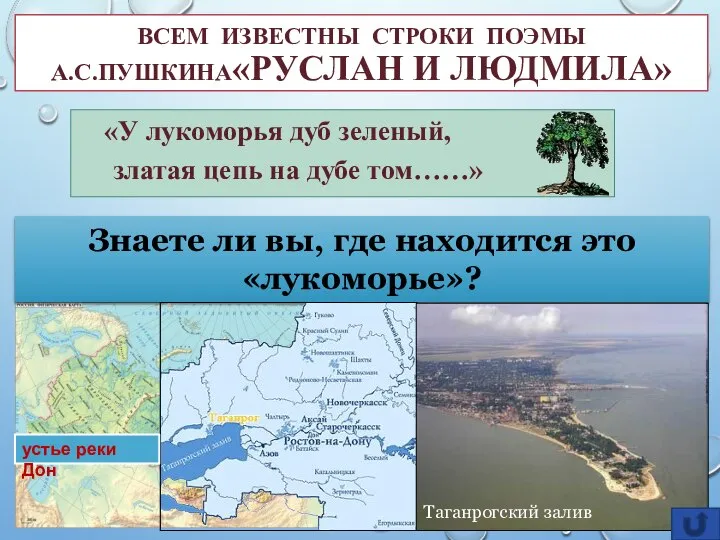 Знаете ли вы, где находится это «лукоморье»? Таганрогский залив устье реки Дон