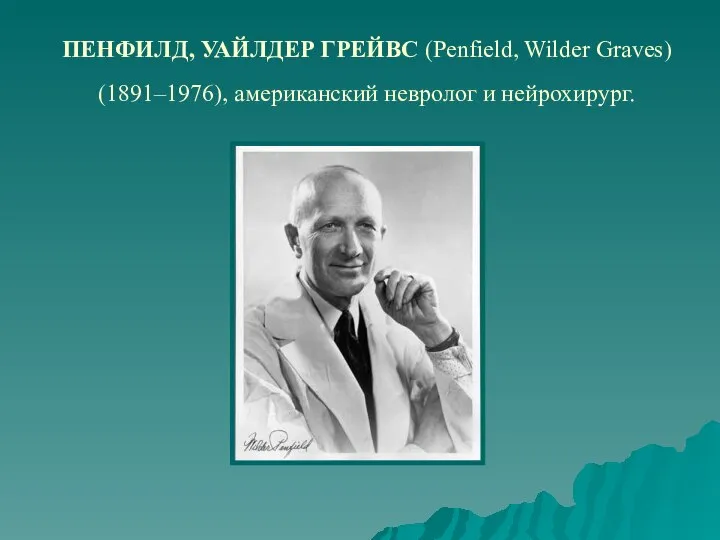 ПЕНФИЛД, УАЙЛДЕР ГРЕЙВС (Penfield, Wilder Graves) (1891–1976), американский невролог и нейрохирург.