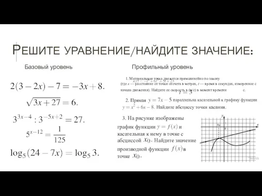 РЕШИТЕ УРАВНЕНИЕ/НАЙДИТЕ ЗНАЧЕНИЕ: Базовый уровень Профильный уровень 3. На рисунке изображены график