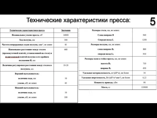 Технические характеристики пресса: 5