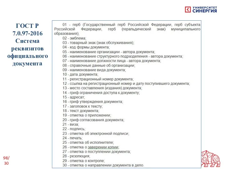 /30 ГОСТ Р 7.0.97-2016 Система реквизитов официального документа