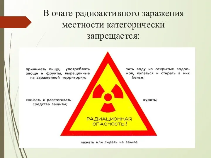 В очаге радиоактивного заражения местности категорически запрещается: