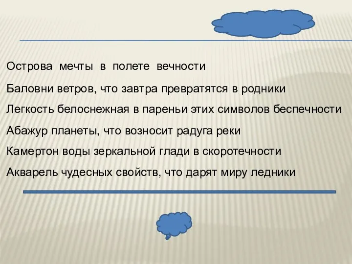 Острова мечты в полете вечности Баловни ветров, что завтра превратятся в родники