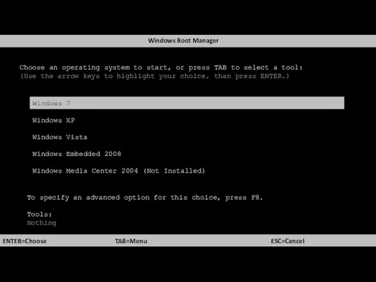 Choose an operating system to start, or press TAB to select a