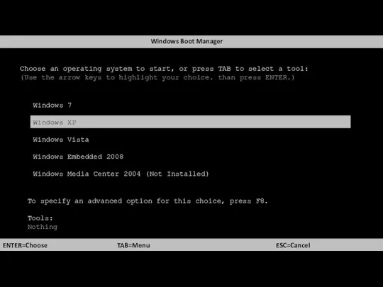 Choose an operating system to start, or press TAB to select a