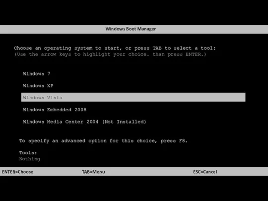 Choose an operating system to start, or press TAB to select a