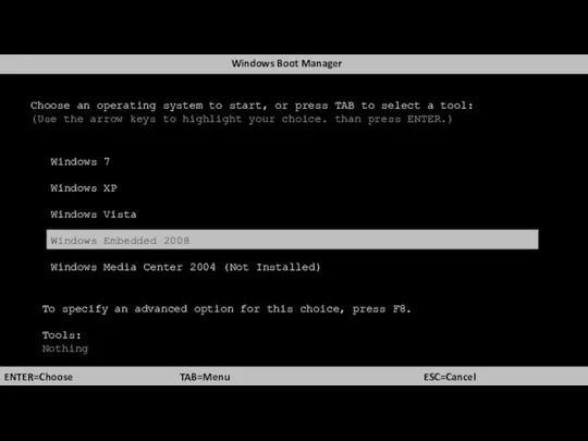 Choose an operating system to start, or press TAB to select a