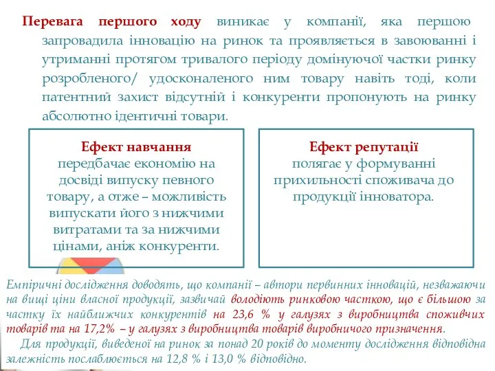 Перевага першого ходу виникає у компанії, яка першою запровадила інновацію на ринок