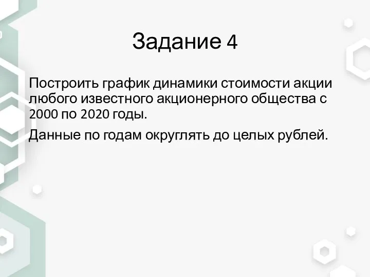 Задание 4 Построить график динамики стоимости акции любого известного акционерного общества с