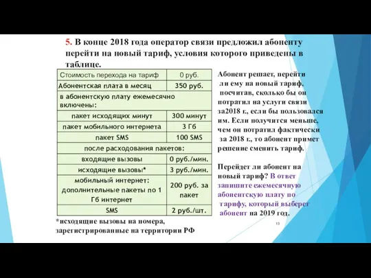 5. В конце 2018 года оператор связи предложил абоненту перейти на новый