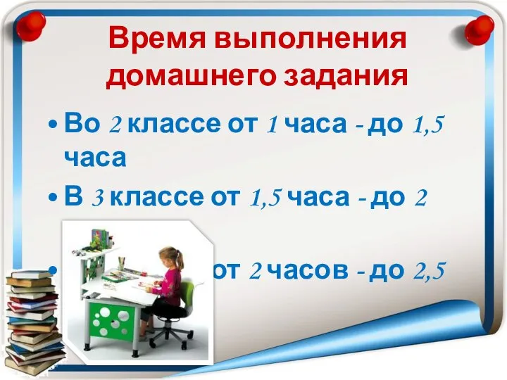 Во 2 классе от 1 часа - до 1,5 часа В 3