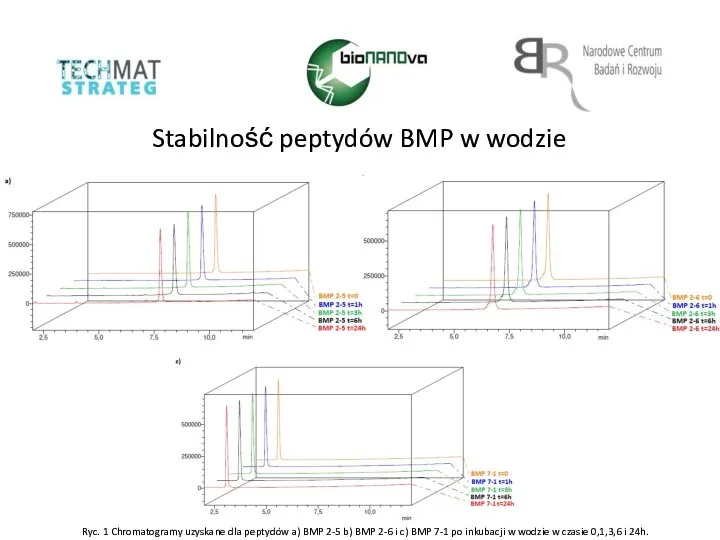 Stabilność peptydów BMP w wodzie Ryc. 1 Chromatogramy uzyskane dla peptydów a)