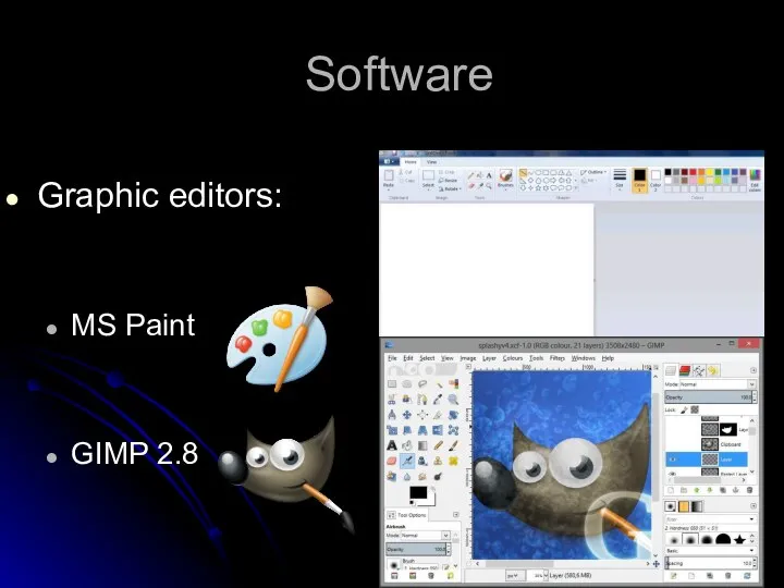 Software Graphic editors: MS Paint GIMP 2.8