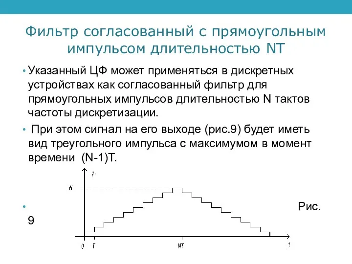 Фильтр согласованный с прямоугольным импульсом длительностью NT Указанный ЦФ может применяться в