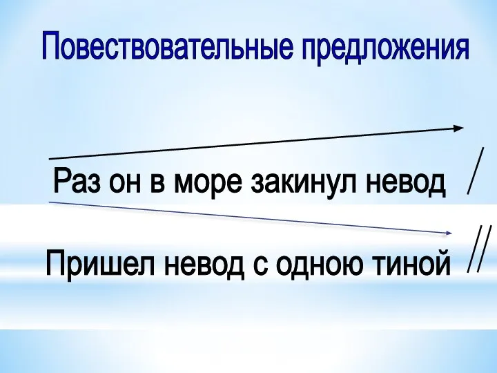 Раз он в море закинул невод Пришел невод с одною тиной Повествовательные предложения