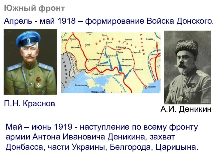 Апрель - май 1918 – формирование Войска Донского. Южный фронт П.Н. Краснов