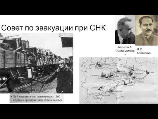 Совет по эвакуации при СНК СССР Косыгин А. «Арифмометр» Л.М. Каганович