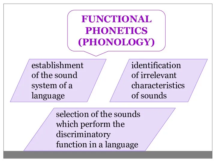 FUNCTIONAL PHONETICS (PHONOLOGY) establishment of the sound system of a language selection