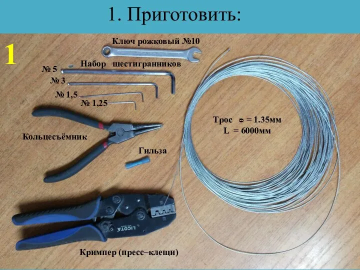 1. Приготовить: № 5 № 3 № 1,5 № 1,25 Набор шестигранников