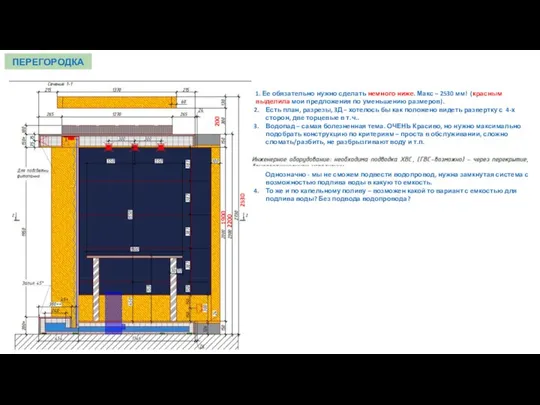 ПЕРЕГОРОДКА 1. Ее обязательно нужно сделать немного ниже. Макс – 2530 мм!