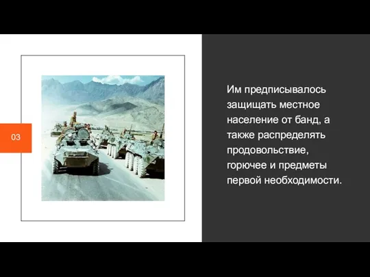 Им предписывалось защищать местное население от банд, а также распределять продовольствие, горючее