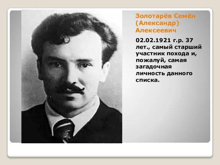 Золотарёв Семён (Александр) Алексеевич 02.02.1921 г.р. 37 лет., самый старший участник похода