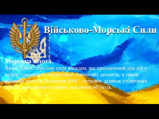 Військово-Морські Сили Морська піхота. Являє собою передові сили висадки, що призначений для