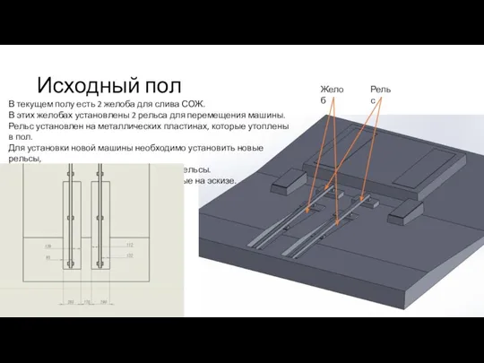 Исходный пол В текущем полу есть 2 желоба для слива СОЖ. В