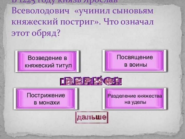 В 1225 году князь Ярослав Всеволодович «учинил сыновьям княжеский постриг». Что означал