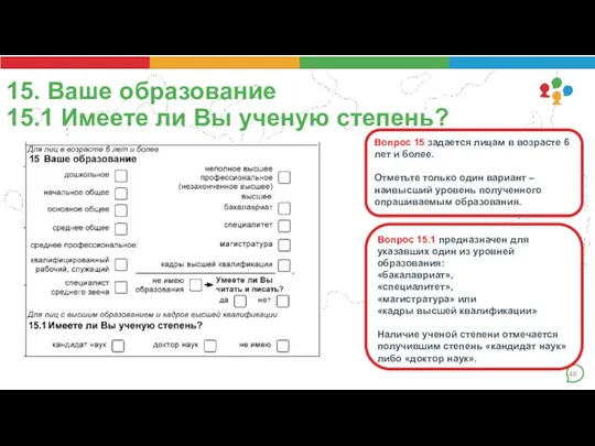 15. Ваше образование 15.1 Имеете ли Вы ученую степень? Вопрос 15 задается